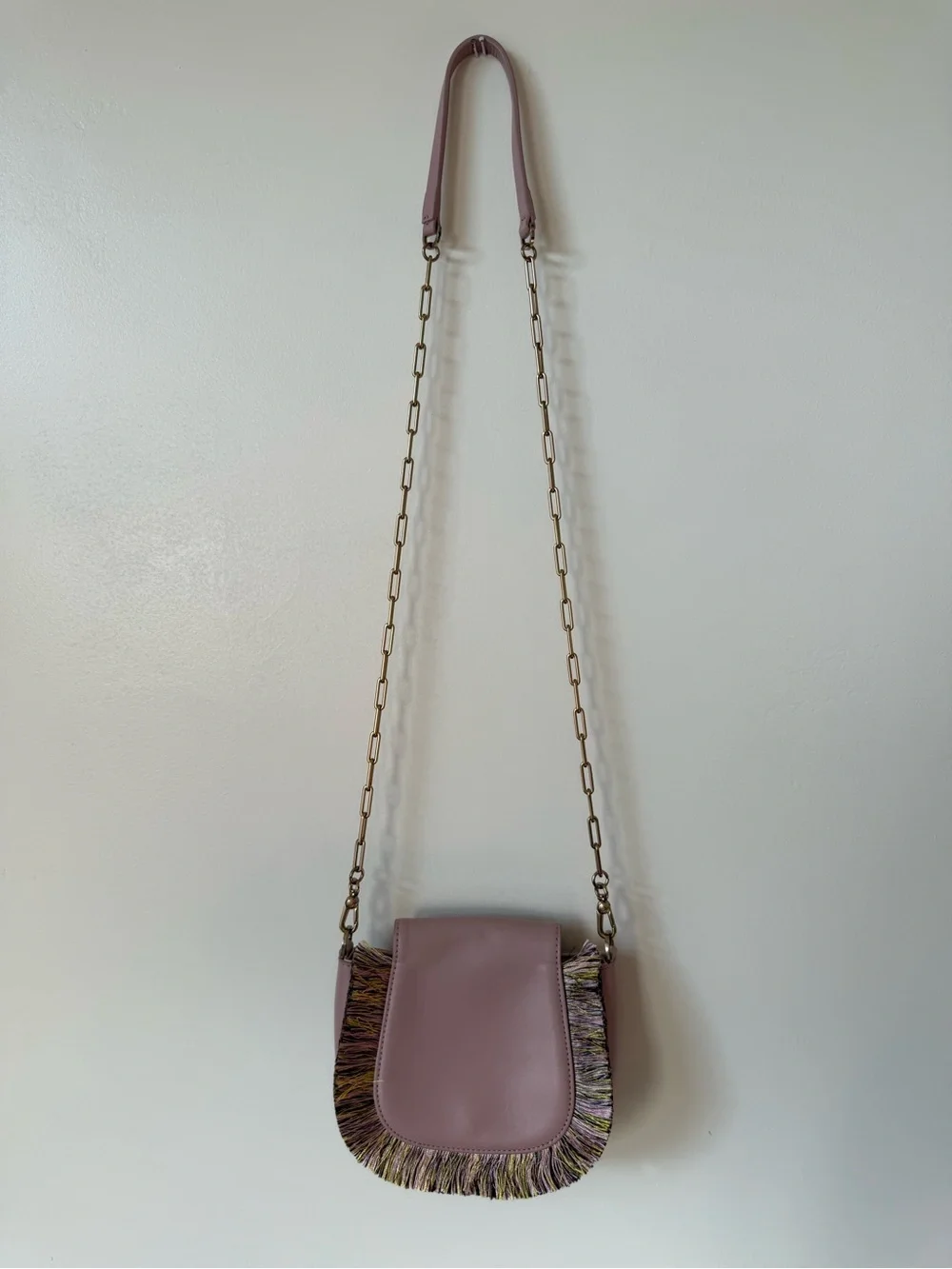 Charles & Keith Leather Womens Small light pink Fringe Crossbody Bag - NWOT